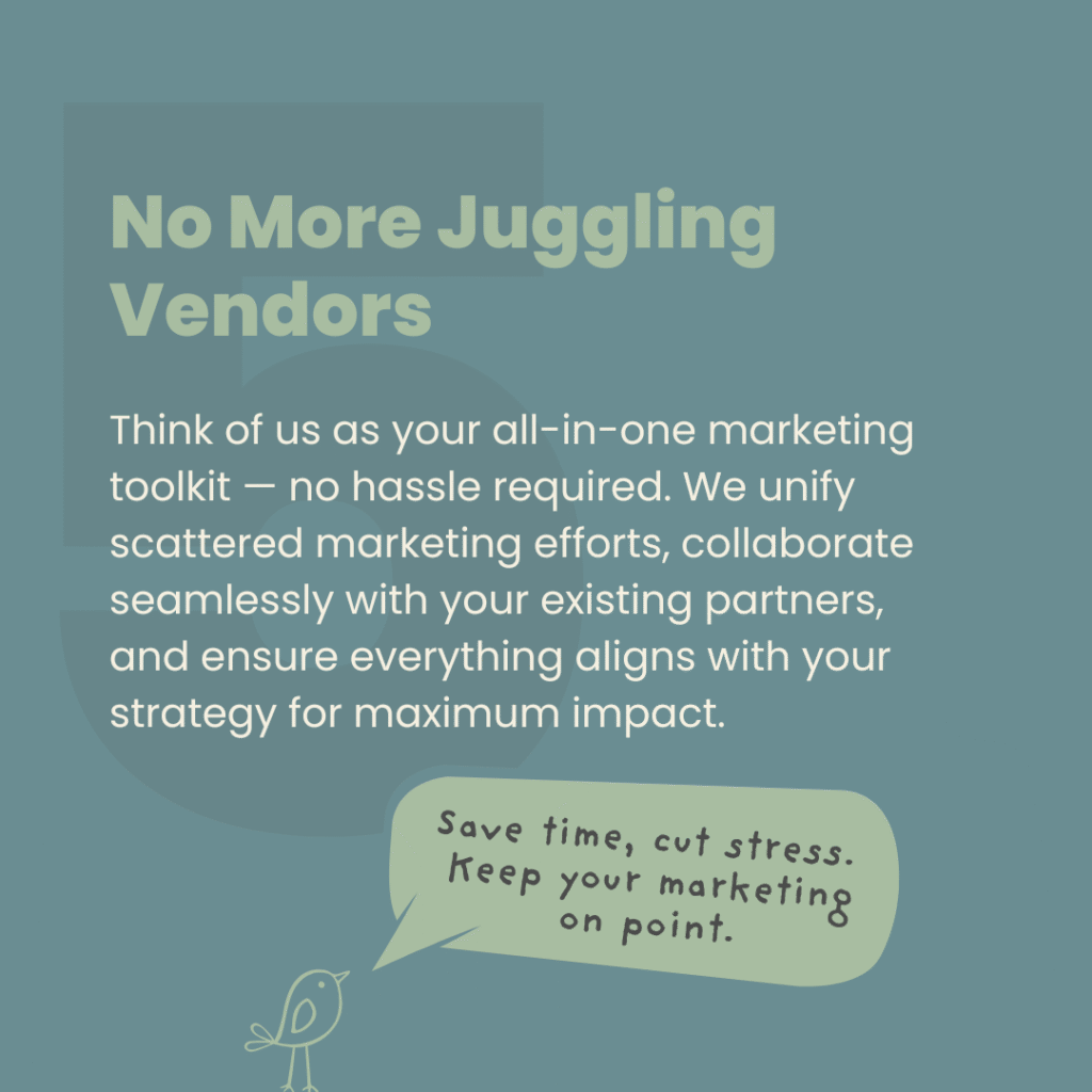Graphic titled 'Smarter (& Faster) Growth,' emphasizing that connected marketing 'soars' and that 'Data + creative + strategy = wins.' A speech bubble advises 'Optimise every part of your marketing. Prioritise results.